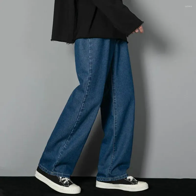 Jeans da uomo con giunture in vita da uomo retrò streetwear pantaloni a gamba larga con cavallo profondo tessuto traspirante vestibilità ampia lunga per il massimo comfort