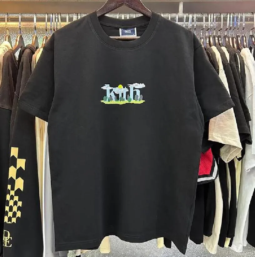 Män designer tshirts kith t shirt överdimensionerad kort ärm hip hop gata lös andas andas bekväma casual t-shirt 100% bomullstoppar oss storlek s/xl