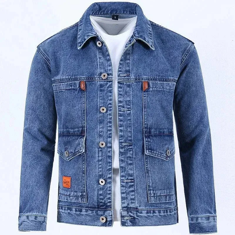 Veste en jean pour hommes, dédouanement d'entrepôt et détection de fuite, résistante à l'usure, coupe-vent, hiver, pour personnes d'âge moyen, en surpoids, ample, 240113