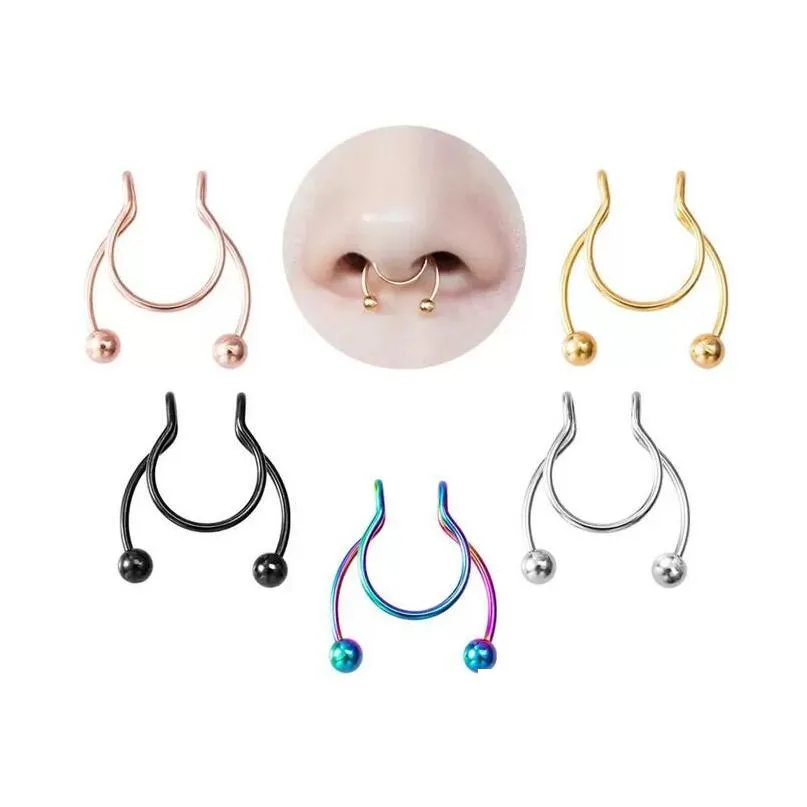 Anelli da naso Borchie Anello da naso Falso Setto Piercing Clip in acciaio inossidabile Anelli a cerchio Borchia in oro Y Per le donne Gioielli per il corpo non forati Whol Dhbyw