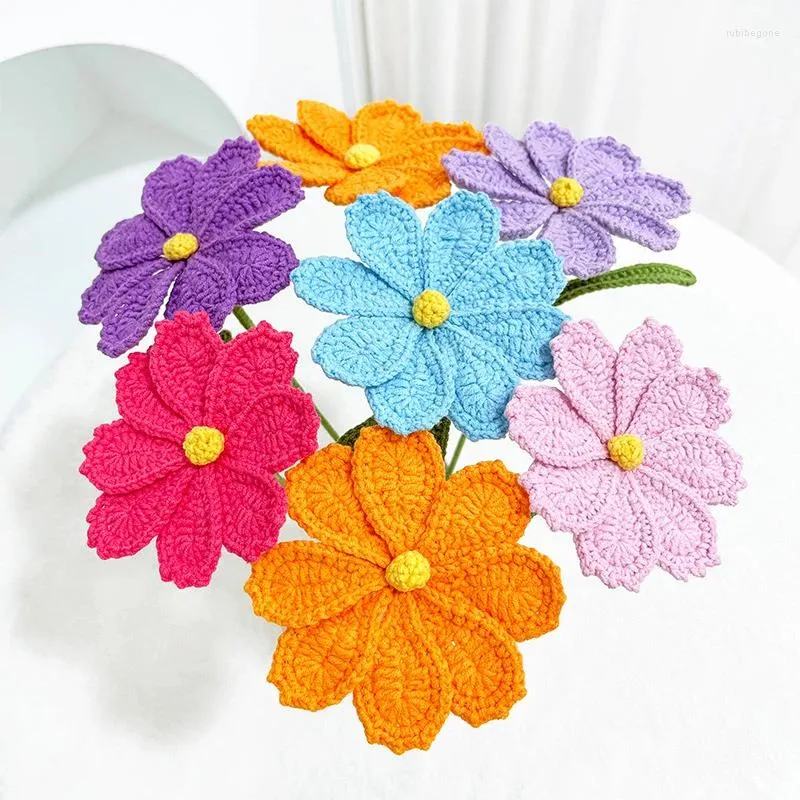 Decorative Flowers 1PC Handmade Knitting Multicolor Galsang Flower For Home Decor Cotton Yarn Crochet Washable Forever Wedding