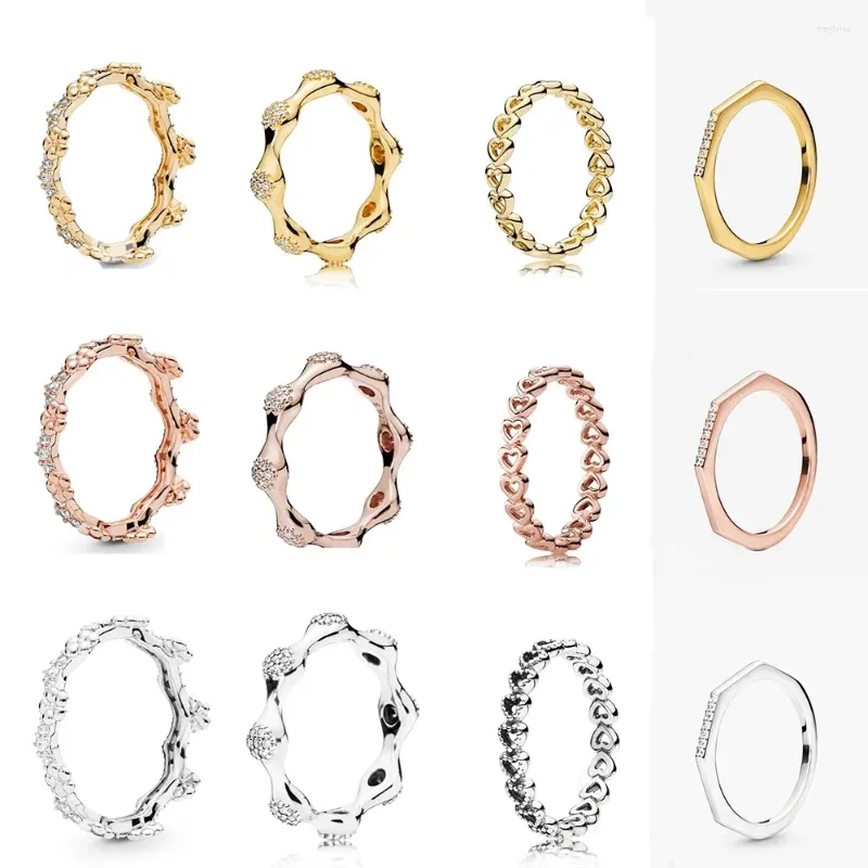 Cluster Ringe Hohe Qualität 925 Silber Rose Gold Polygon Blume Krone Herz Zu Funkelnden Modernen Liebe Pod Ring Original frauen Schmuck