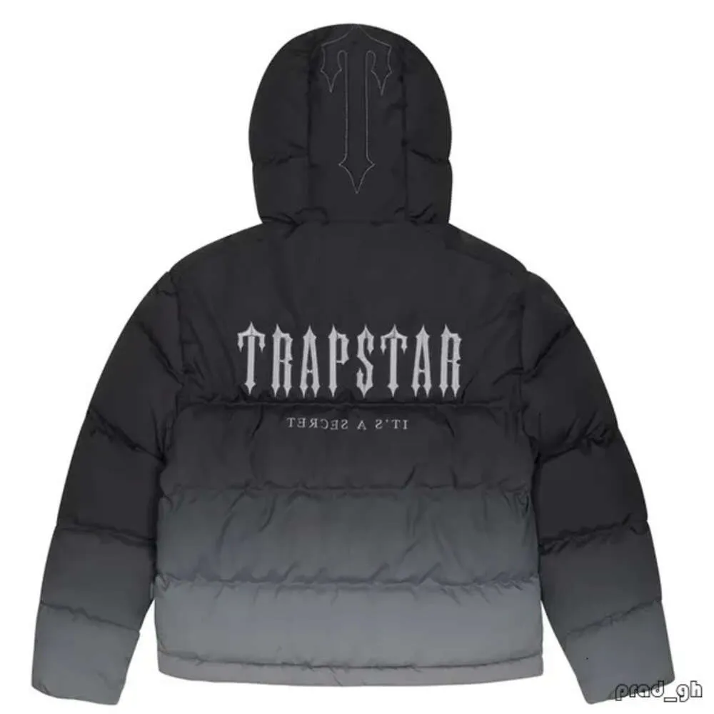 Trapstar London Decodificado Con Capucha Puffer Gradiente Negro Chaqueta Hombres Bordado Térmico