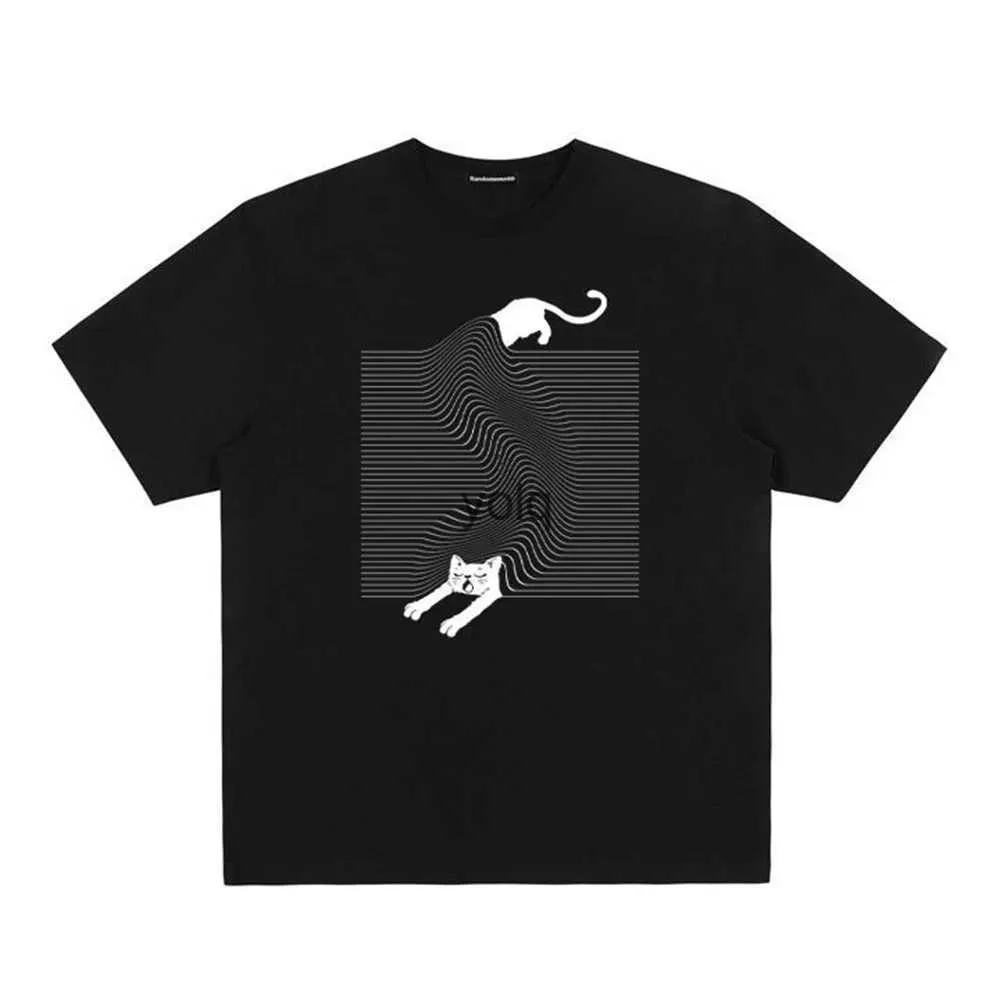 T-shirts pour hommes Hommes Retro Cat Line Vintage T-shirt à manches courtes Casual Streetwear Harajuku Imprimer Dessin animé Lâche Oversize Coton Summeryolq