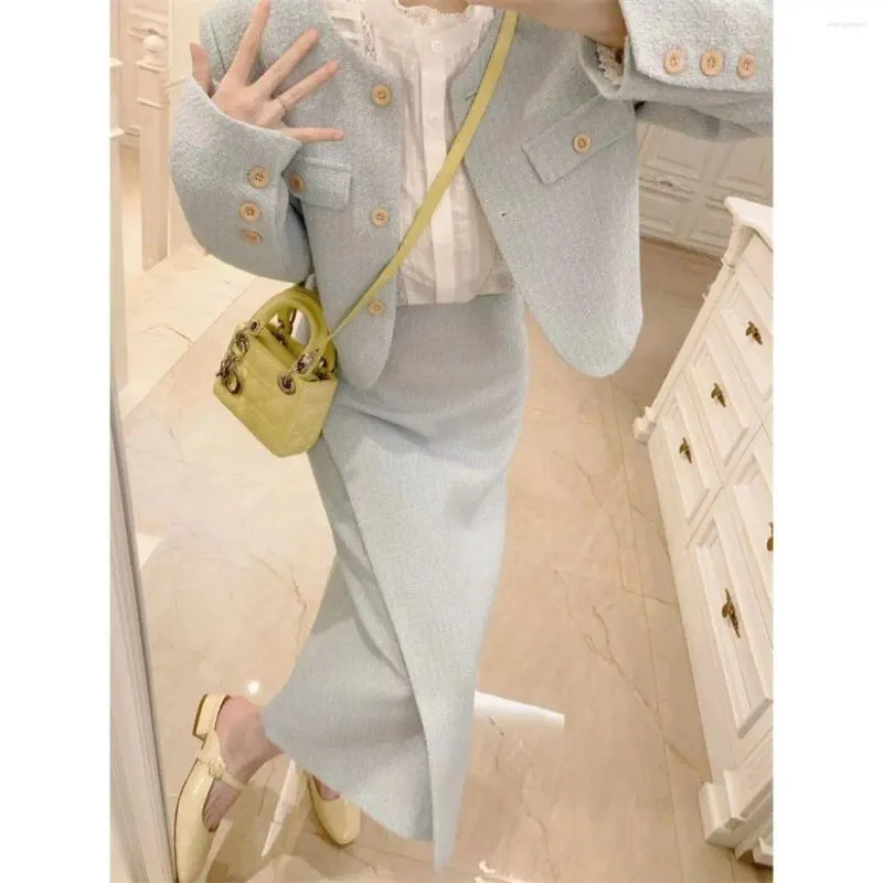 İki Parça Elbise Fransız Tarzı Socialite Kadın Takım Ceket Etek İlkbahar ve Sonbahar Zarif All-Match üst düzey üst uzun iki parçalı set