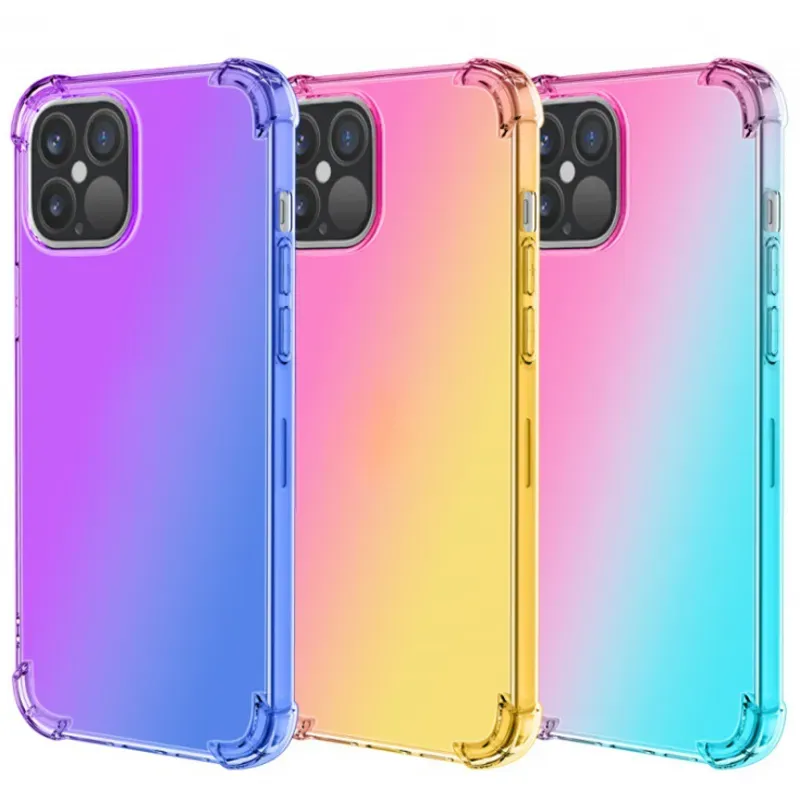 Farbverlauf Dual Color Transparente TPU+PC Hüllen Stoßfeste Handyhülle für iPhone 13 12 11 Pro Max XR XS 8 Plus 22 LL