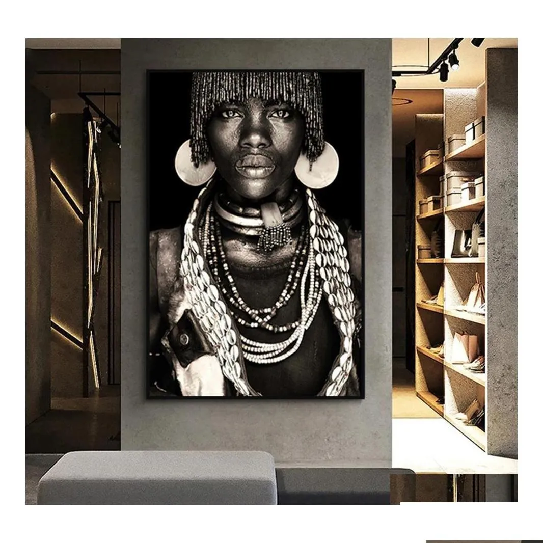 Schilderijen Schilderijen Afrikaanse Muurkunst Primitieve Tribale Vrouwen Canvas Schilderij Modern Home Decor Zwarte Vrouw Foto's Print Decoratieve Mu Dh5Iy