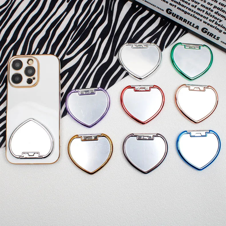 Supporto telefono placcato con design a cuore a specchio iPhone 15 14 13 Tutti i telefoni Supporto anello dito colorato universale intelligente pigro Supporto regali Prezzo di fabbrica