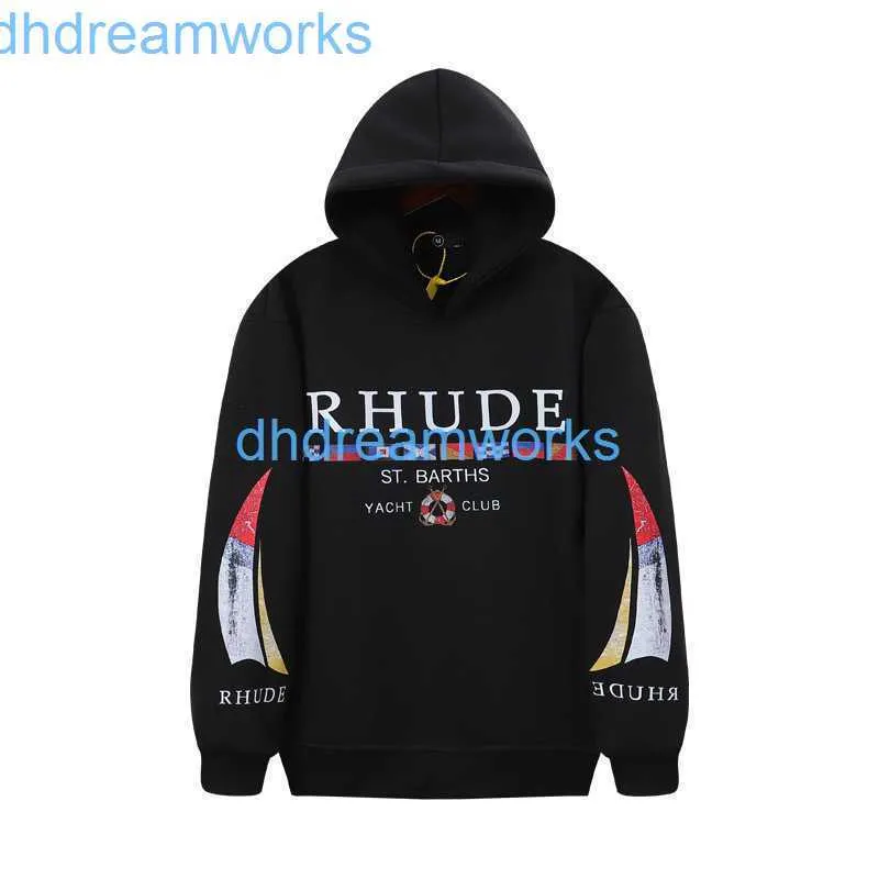 23ss outono/inverno marca de moda americana rhude alta definição impressa hip hop unissex casual suéter de pelúcia com capuz pe4v