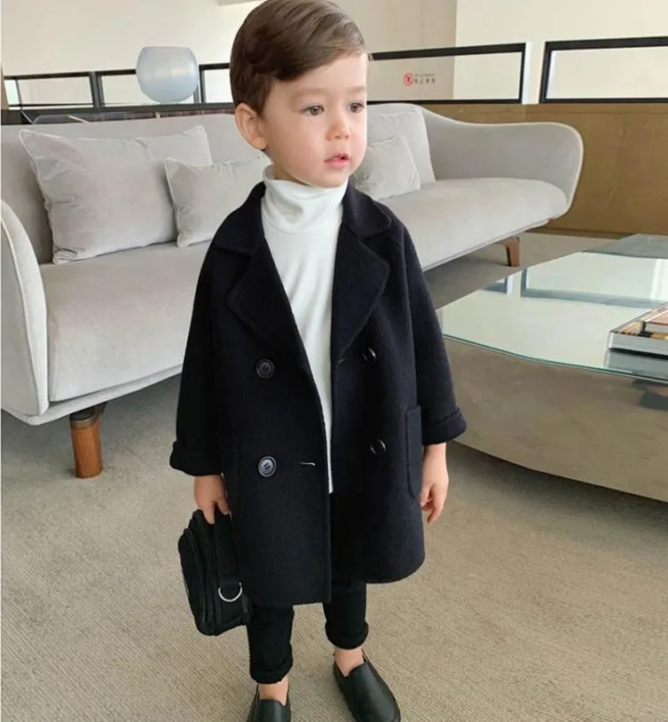 Alta qualidade treliça crianças casaco de lã para meninos moda outono inverno jaqueta menino blusão crianças inverno overcoat9094953