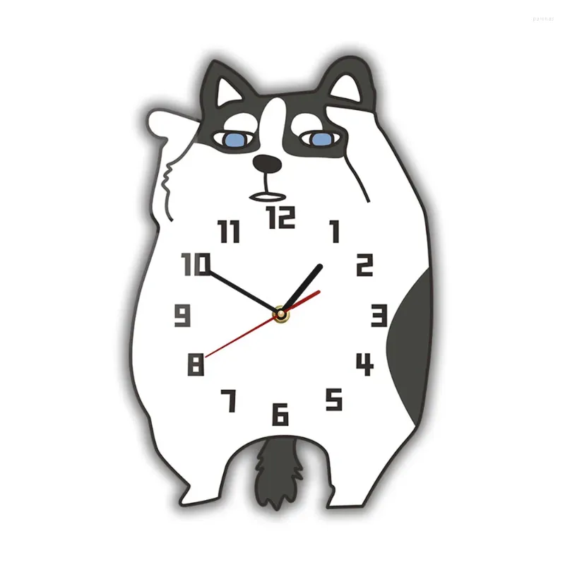 Relógios de parede Siberian Husky Dog Cartoon Clock para berçário quarto de bebê Sibirsky Hasky Filhote de cachorro Raça Arte Silenciosa Não Ticking