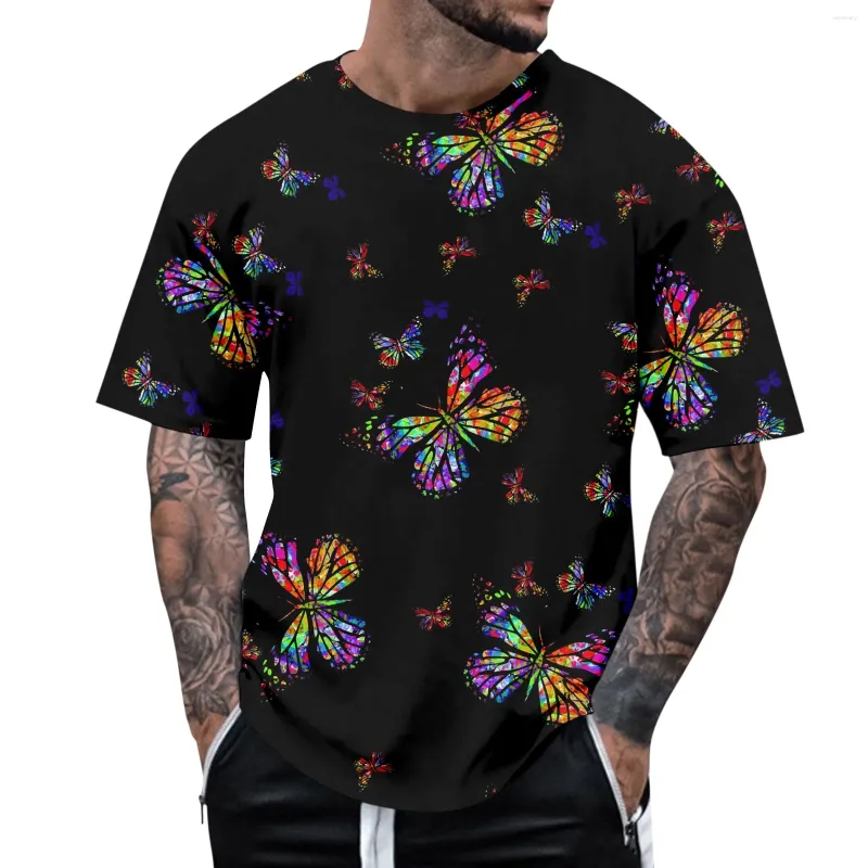 Camisetas para Hombre Mariposa Colorida Impresión 3D Cuello Redondo Casual Manga Corta Tendencia de Moda Jersey Hip Hop Primavera Otoño Camiseta Superior