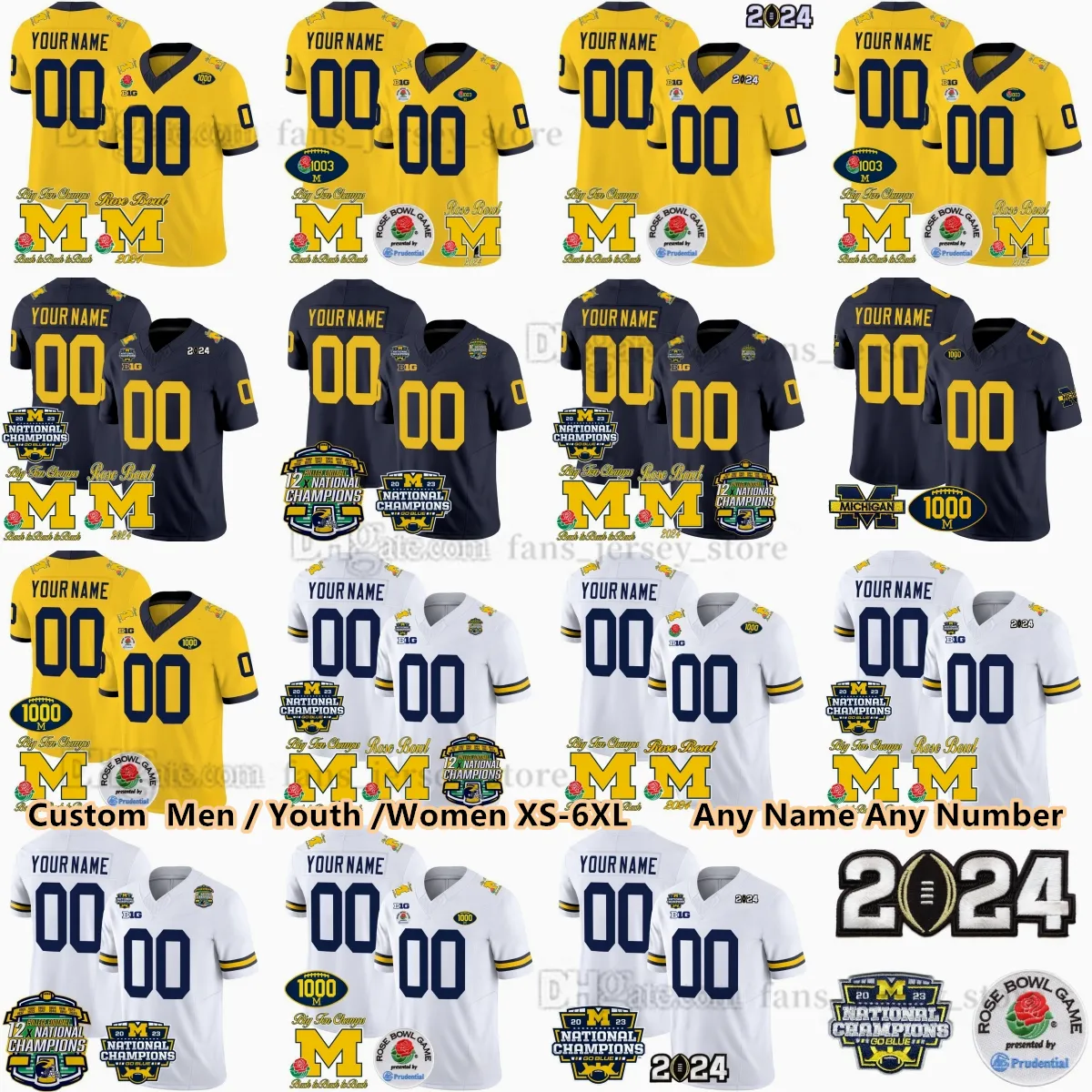 Anpassad S-6XL 2024 Big Ten Champion Michigan Wolverines Football Jersey 9 J.J. McCarthy 2 Charles Woodson Blake Corum Roman Wilson Junior Colson 1000 segrar Rose Bowl Patch