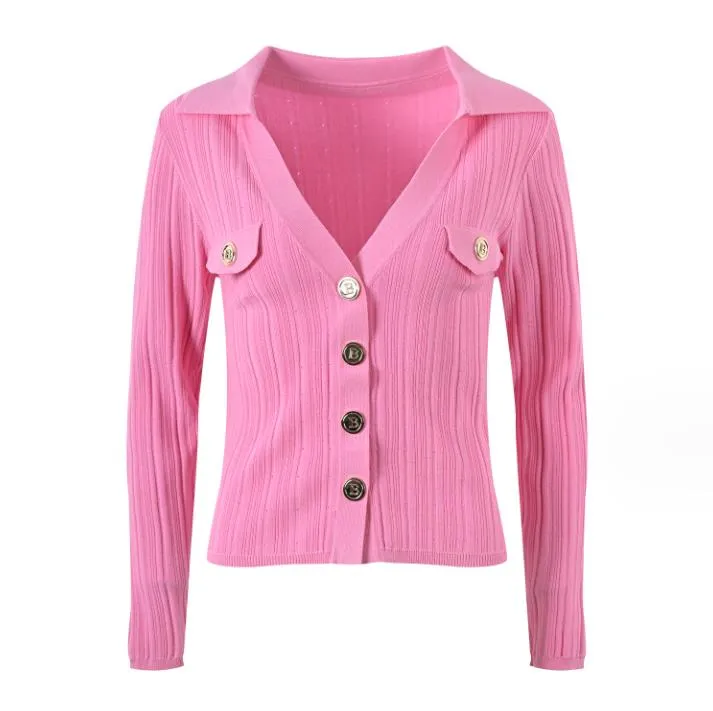 10098 2024 Runway Sommer Marke Gleicher Stil Pullover Langarm V-ausschnitt Weiß Rosa Schwarz Mode Kleidung Hohe Qualität Frauen YL
