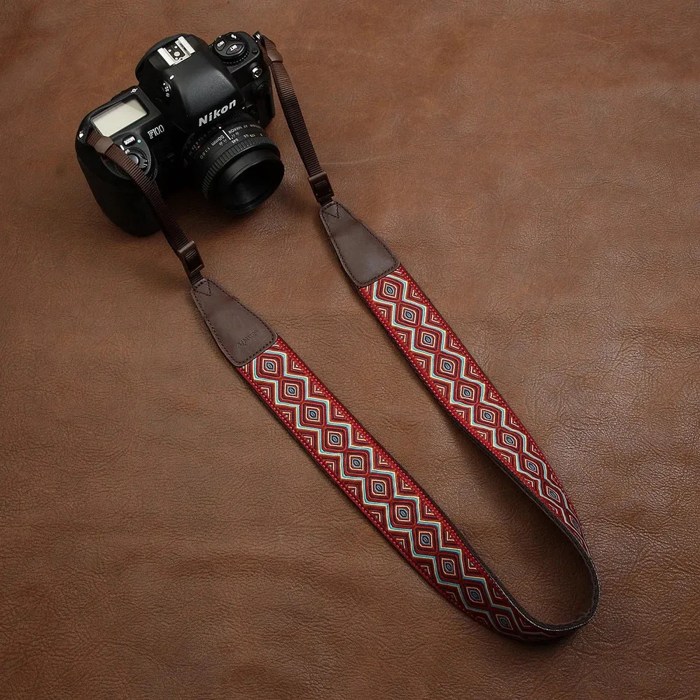 Camin Cam7416 Broderi WebBing Cow Leather Universal Camera Strap Neck Axel Belt Allmänt Justerbar Lanyard 240113