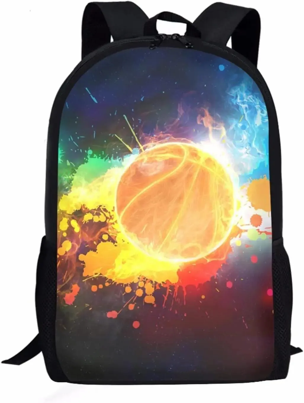 Sacos mochila de basquete para garoto menino, pintura a óleo colorida bola de basquete impressão leve escola bookbag júnior estudante daypack