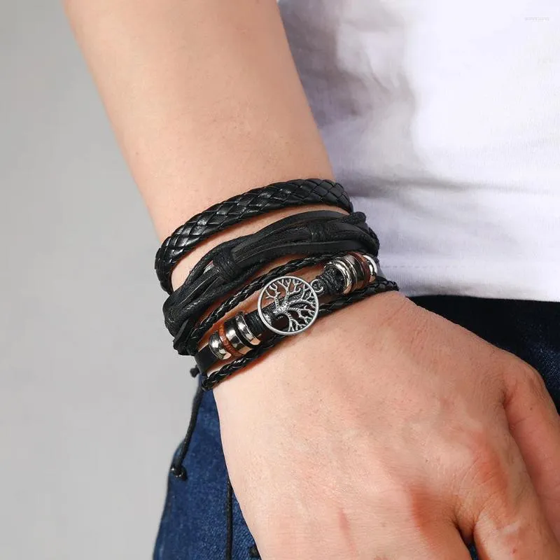 Набор из 3-х черных тканых браслетов из искусственной кожи ручной работы для мужчин и женщин, модный винтажный плетеный браслет в качестве подарка на день рождения