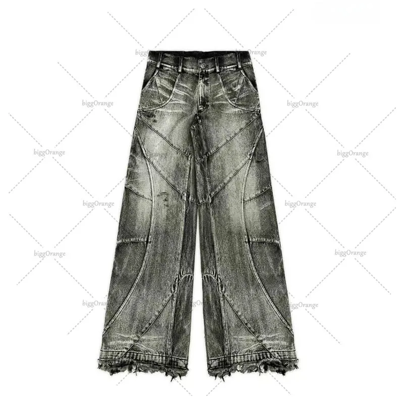 Y2k Streetwear Punk Hip Hop Jeans West Werkkleding Ripped Rap Stijl Losse Wassen Plus Size Kleding Mannen Dweilen Broek 240113