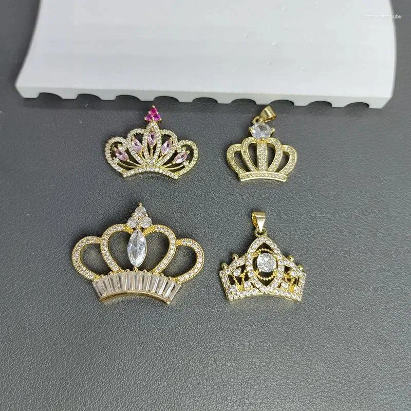 Pendant Necklaces Selling Crown Necklace Gold Plated Copper Zircon Supplies For Jewelry Accessories Making Wholesale DIY