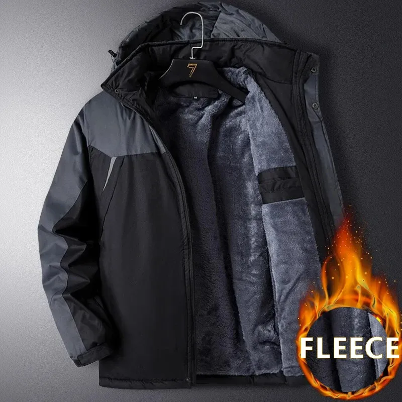 Mens Clothing FleeceLined Jacket Autumn Winter Men Casual Sports Windbreaker Hiking Outdoor Outfits Padded Jackets Coat 240113