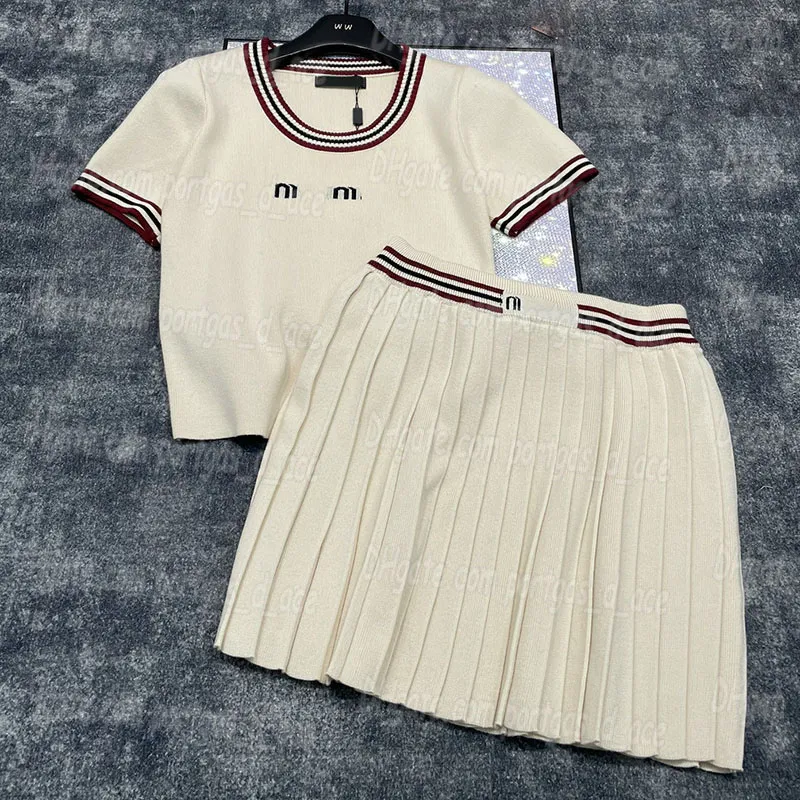 Lulumelon Women Vintage Tops Skirts Set Luxury Designer MIU Letter