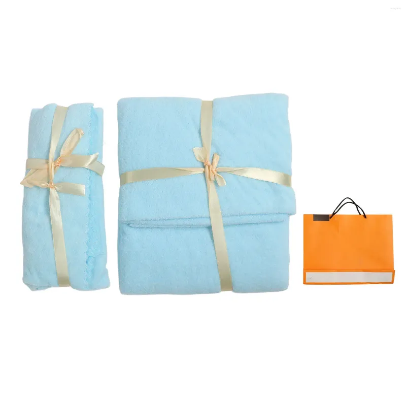 Towel Hand Highly Absorbent Blue Coral Velvet Soft And Delicate Touch Set Quick Drying With Gift Bag For Housewarming