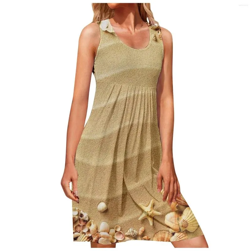 Casual Dresses Fashion Women 2024 Summer Printing Sleeveless Tunic For Plus Size T-Shirt Dress Beach Sundress Vestidos