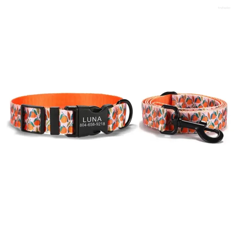 Dog Collars Personalized Pet Collar Customized Nameplate ID Adjustable Orange Basket Soft Fiber Cat Lead Leash