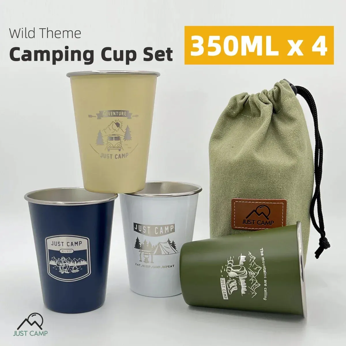 4pcs 야외 컵 세트 350ml/500ml 304 스테인레스 스틸 캠핑 하이킹 피크닉 차 맥주 커피 밀크 바베큐 텀블러 머그 유리 휴대용 240113