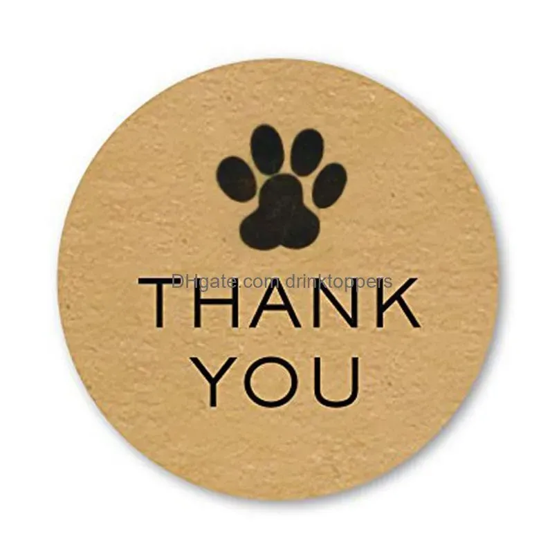 wholesale 500pcs/roll natural kraft paper thank you stickers seal labels dog paw print 1 inch gift packaging stationery sticker