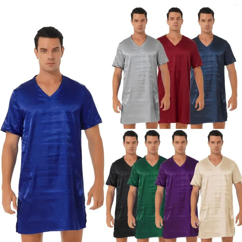 Mulheres sleepwear 2024 homens mulheres cetim camisola sleep robes verão manga curta v pescoço lados split nightwear homewear nightwear