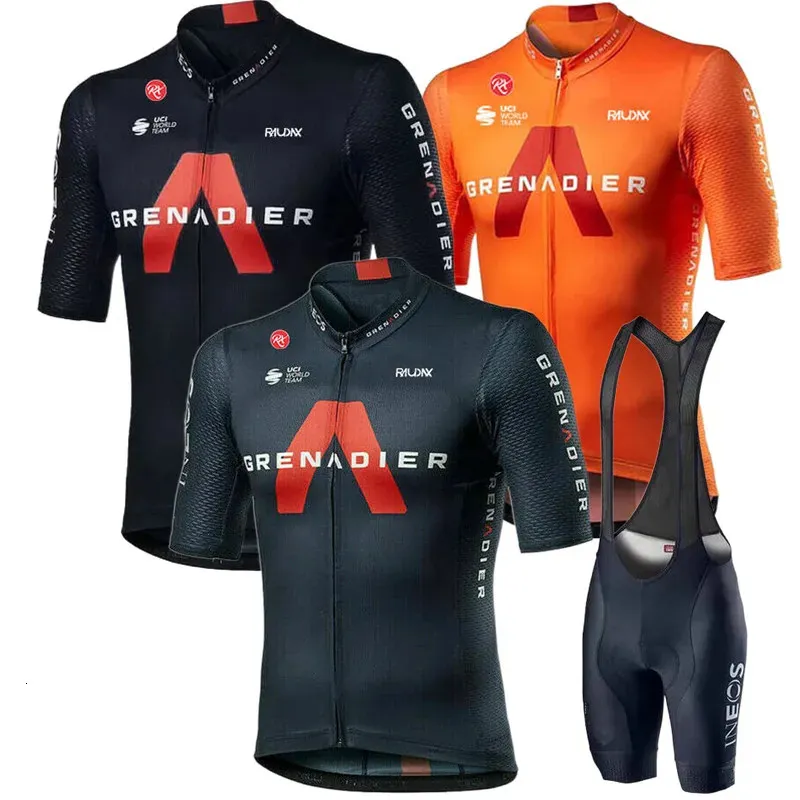 Ineos Grenadier Cycling Jersey Set Short Sleeve Breathable Mountain Racing Bike Uniform Bib Shorts Summer Bicycle Clothing 240113