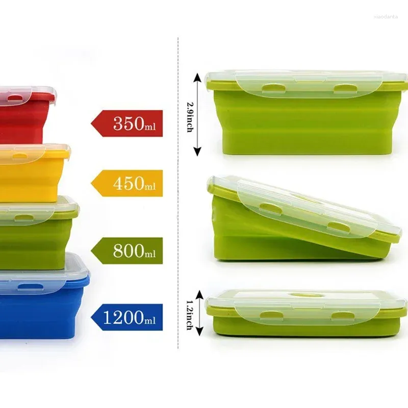 Louça de silicone lancheira portátil tigela colorida dobrável recipiente lancheira 350/500/800/1200ml eco-amigável