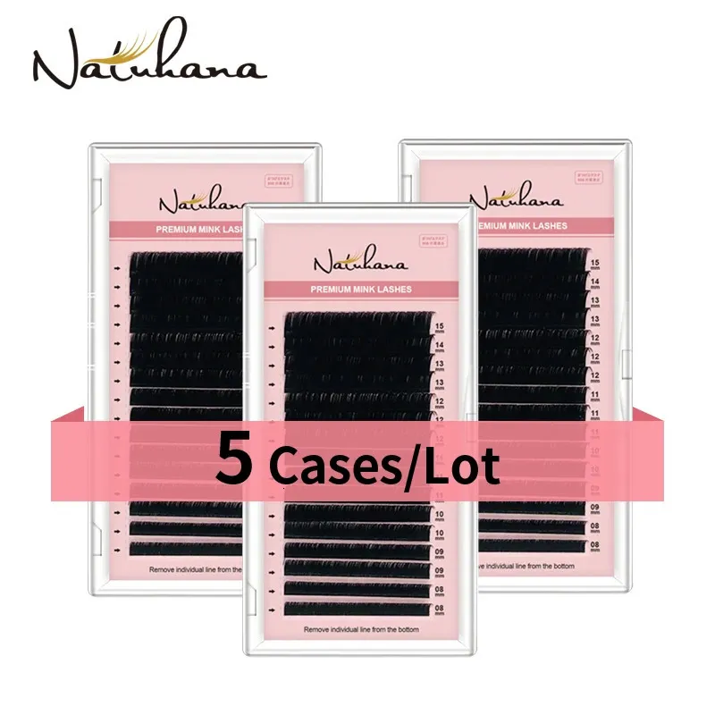 NATUHANA FAKE FALSE LASHES 5CASES/LOT 16ROWS 8〜15mm Mattまつげ合成ミンクまつげ拡張自然ソフトメイクアップCILIOS 240113