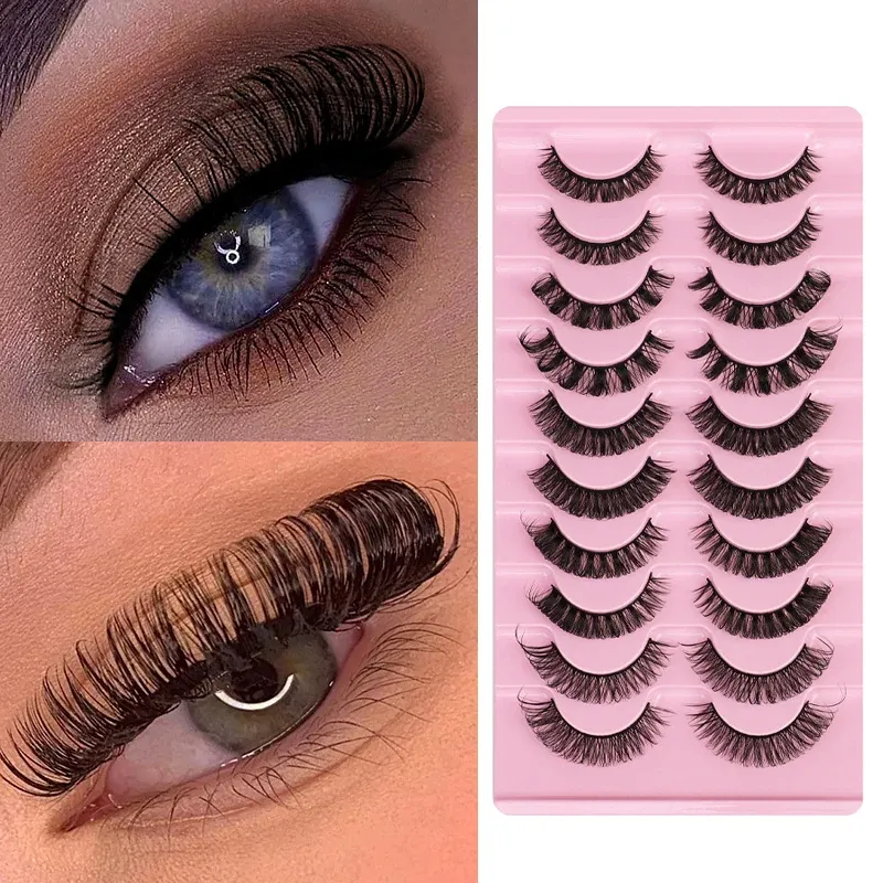 New 10Pairs Lashes D Curl 10-16mm Russian Lashes 3D Mink Eyelashes Reusable Fluffy Russian Strip Lashes eyelashes extensions