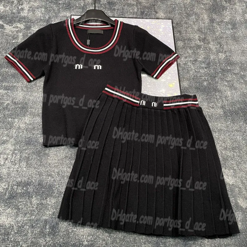 Lulumelon Women Vintage Tops Skirts Set Luxury Designer MIU Letter