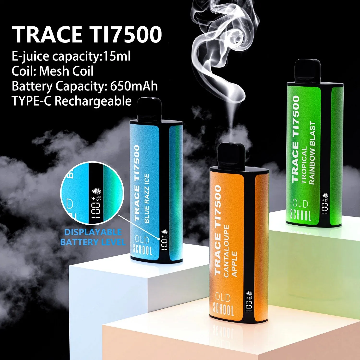 Oryginalne Old School 7500 Puffs Djeńskie Vape E papieros z ekranem LED wyświetlacz cewki z cewką o siatkę 650 ml baterii 15 ml podsumowania Pen vs MRVI Holy Puff 9000 10k