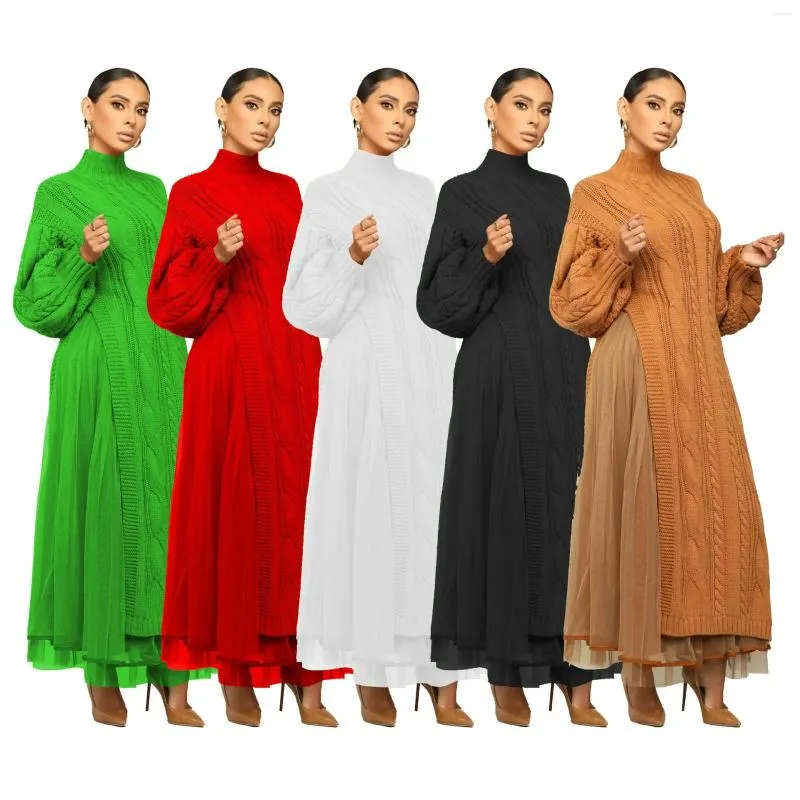 Etniska kläder 2024 Autumn Winter African Dresses For Women Africa Långärmad o-hals vit svart röd grön maxi klänning dashiki