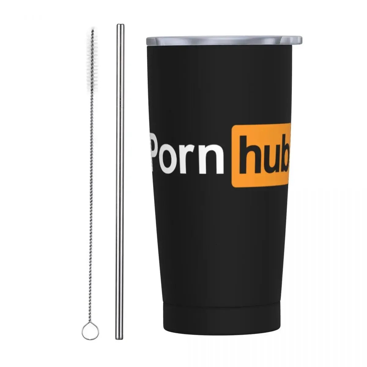 Pornhub Isolierter Becher mit Strohhalmen und Deckel, Edelstahl-Reise-Thermobecher, 590 ml, doppelwandige Becher, geeignet für Getränkehalter, 240113