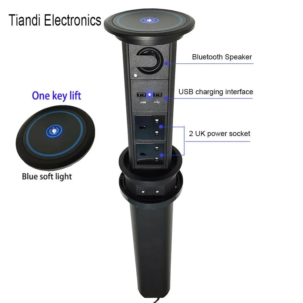 Microfones Enchufe Inteligente Electric Pop Up Home Outlet med trådlös laddning Bluetooth -högtalare för mobiltelefonkontroller Lyftning