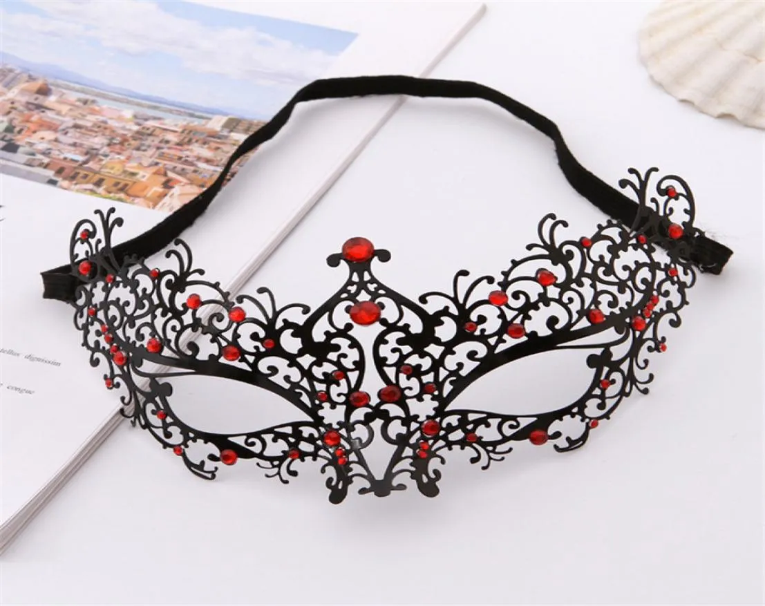 Dames elegant feestmasker licht metaal Venetiaans zwart maskerademasker rode of blauwe of witte strass feestkostuum bal bruiloft M3513203