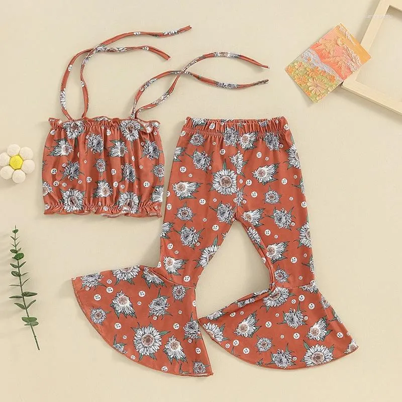 Kledingsets Peuter Baby Meisje Zomerkleding Bloemen Spaghetti Cami Top Flare Broek Bell Bottom Outfit 2-delige set