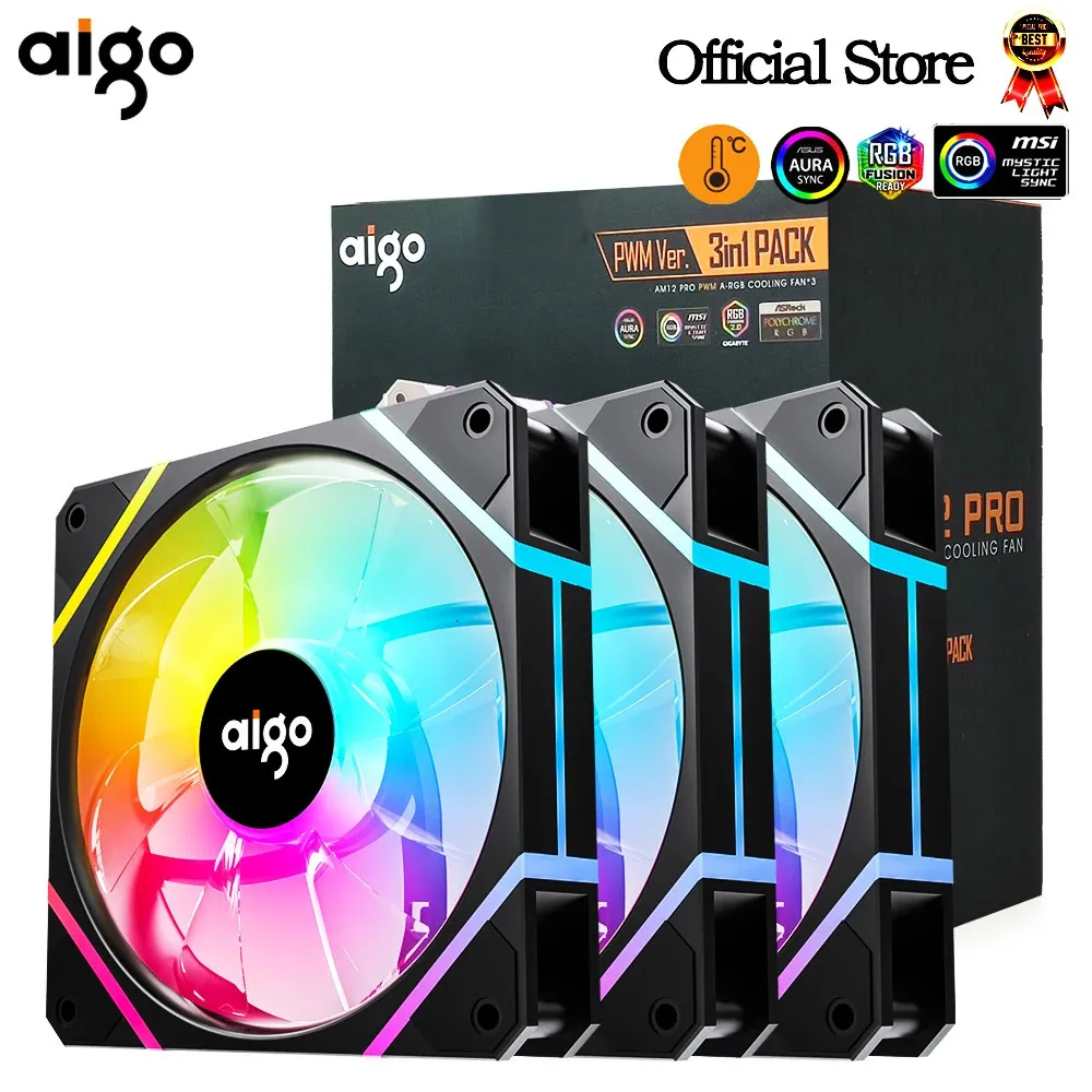 Aigo AM12PRO Rgb ventilateur Ventoinha PC 120mm coque d'ordinateur Kit refroidisseur d'eau 4pin PWM CPU refroidissement 3pin5v argb 12cm Ventilador 240113