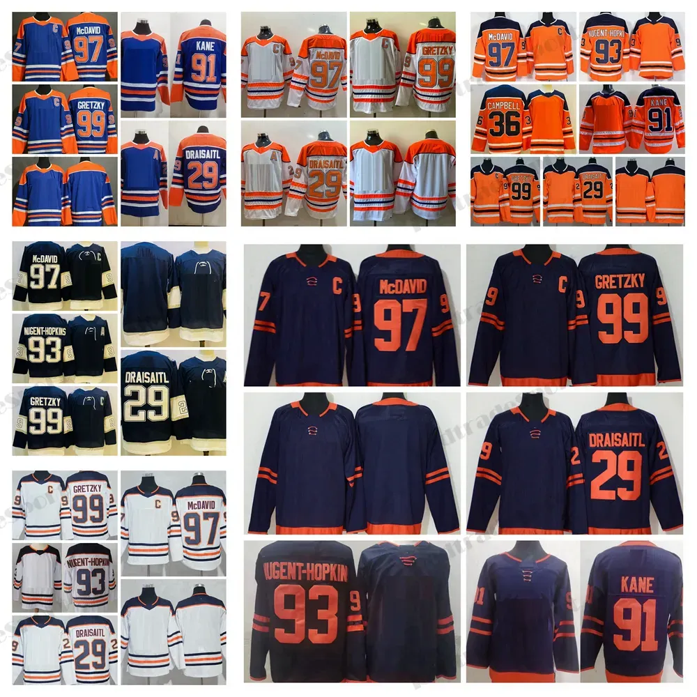 2021 Reverse Retro 97 Connor McDavid Hockey Jerseys 99 Wayne Gretzky 29 Leon Draisaitl Orange 93 Ryan Nugent-Hopkins Classic Shirt 91 Evande