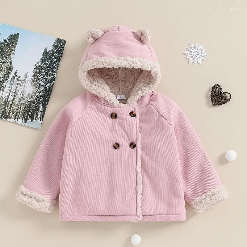 Jacken 3-7Y Kinder Mädchen Fleece Cord Baby Langarm Knopf Hoodie Mantel Herbst Winter Kleidung Kinder Oberbekleidung