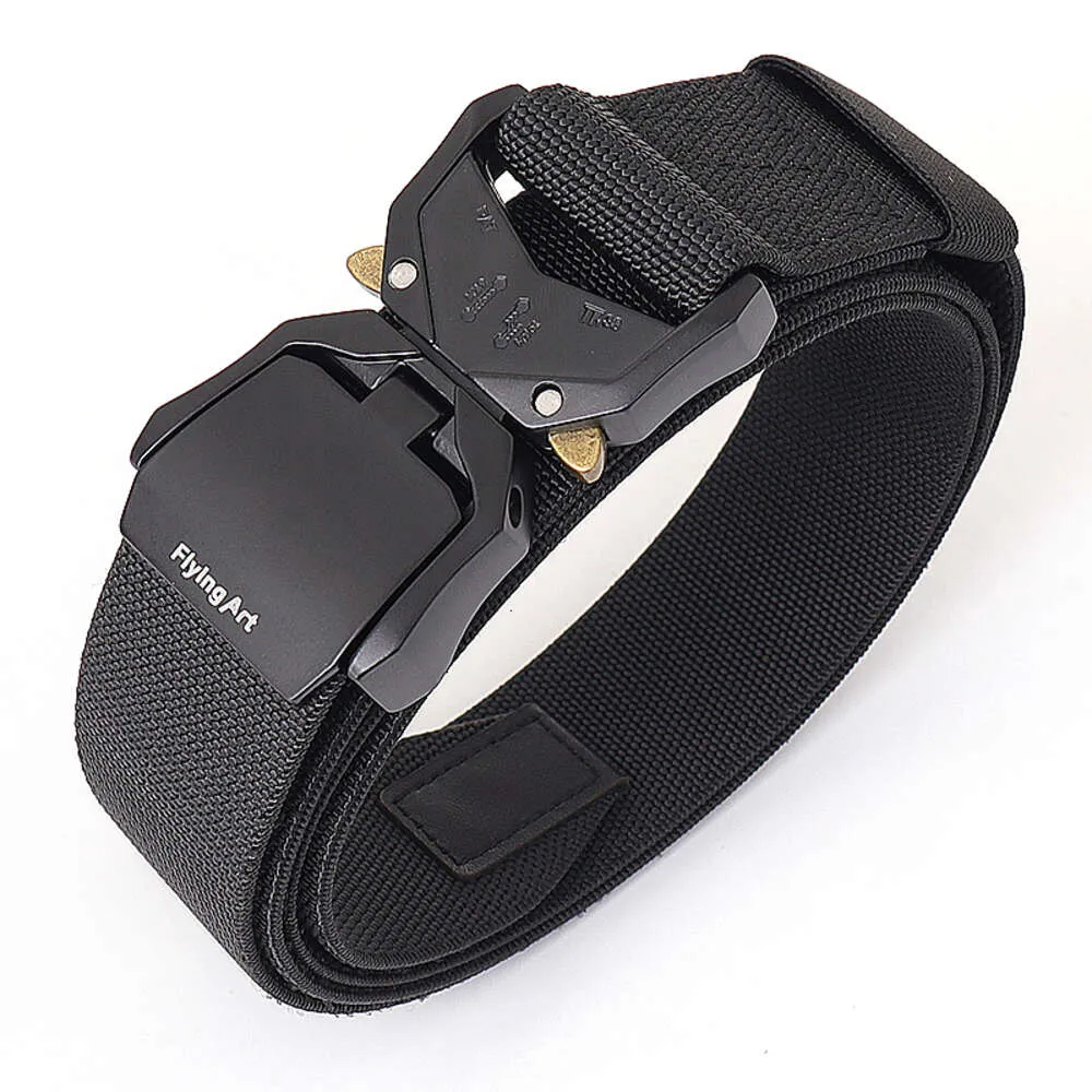 Hot-selling aluminium gesp nylon riem outdoor persoonlijkheid staart elastische dubbellaagse stoffen riem met snelsluiting