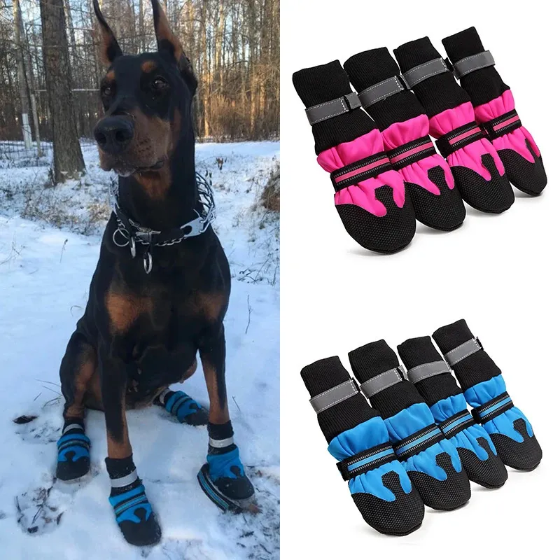 Chaussures hautes réfléchissantes d'extérieur pour grands chiens de taille moyenne, imperméables et antidérapantes, bottes pour animaux de compagnie Doberman Greyhound, fournitures de mascottes 240113