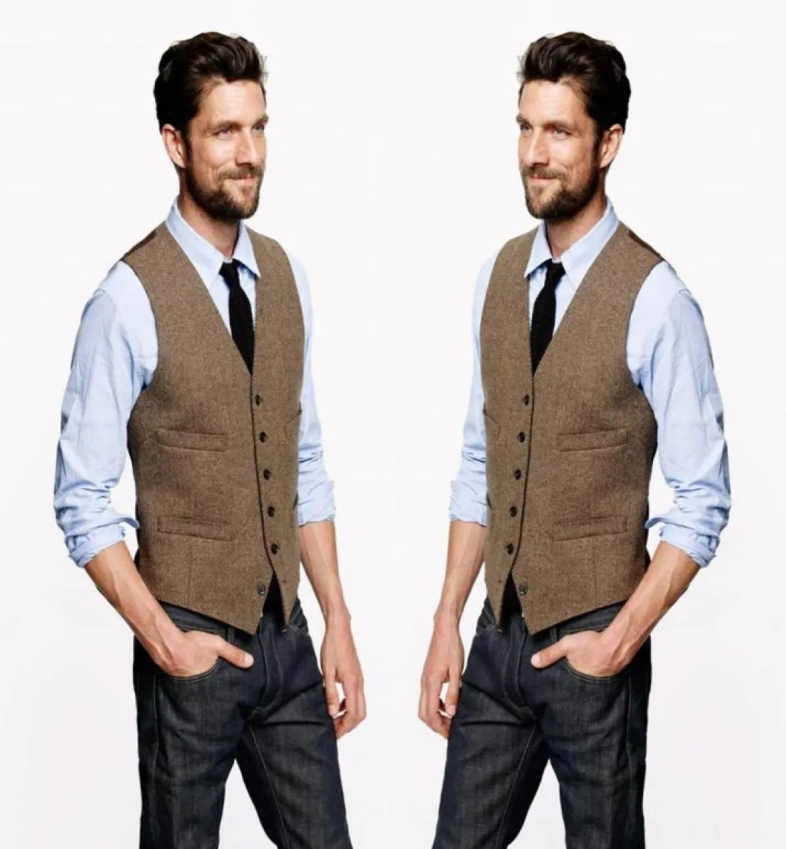 2020 Farm Wedding Vintage Brown Tweed Vests Custom Made Groom Vest Mens Slim Fit Tailor Made Wedding Vests For MenVest tie7991968