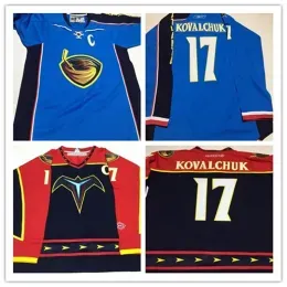 Custom Men's 2001 Vintage 17 Ilya Kovalchuk Jersey Atlanta ThrKOHO Hockey Jerseys 2007-08 Blue Ice Size S-5XL