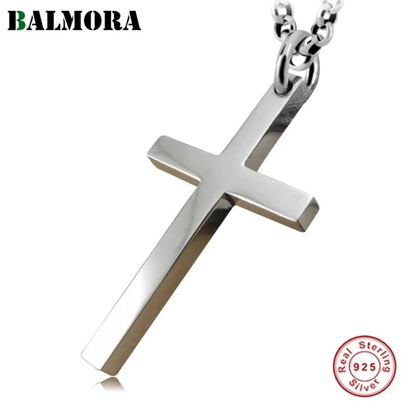 Kettingen Balmora Real Sterling Sier Eenvoudige Klassieke Jesus Cross Hanger voor Kettingen Vrouwen Mannen Christelijke Gift Punk Mode-sieraden